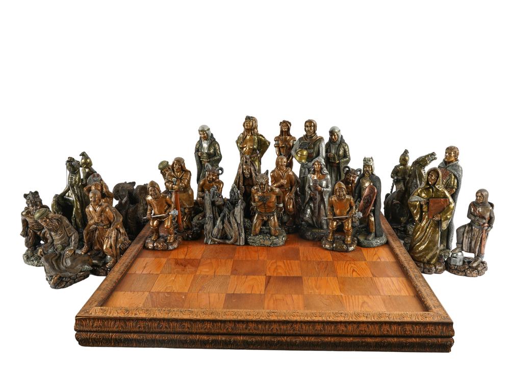 Appraisal: DAVED THE ARTHURIAN CHESS SETlate th century bronze copper brass