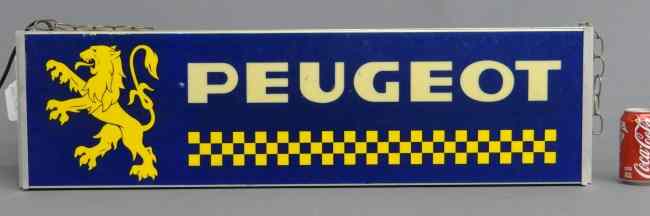 Appraisal: Illuminated ''Peugeot'' bicycle sign two sided Light works '' x