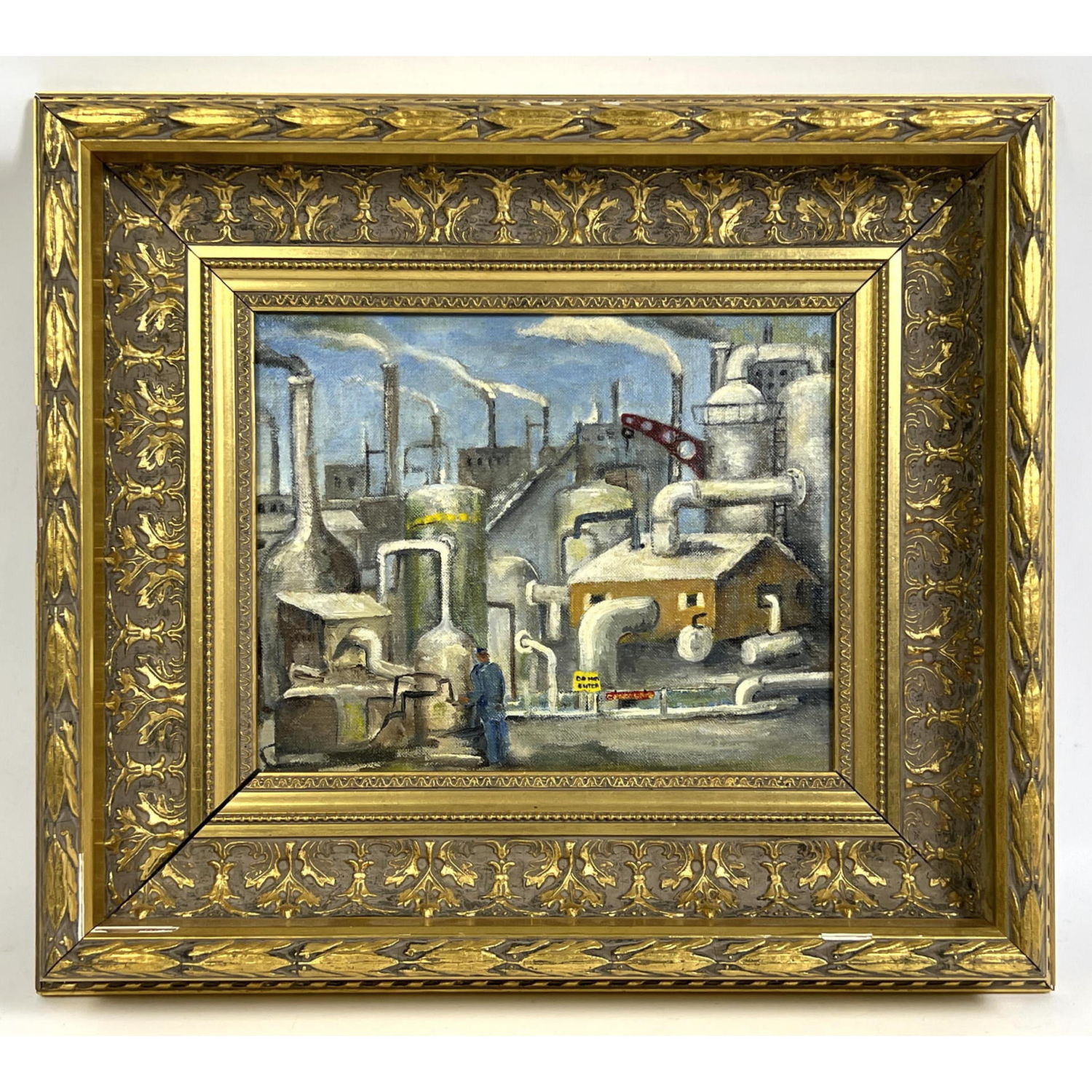 Appraisal: Unsigned Painting on Board Industrial Plant Dimensions Image Size H