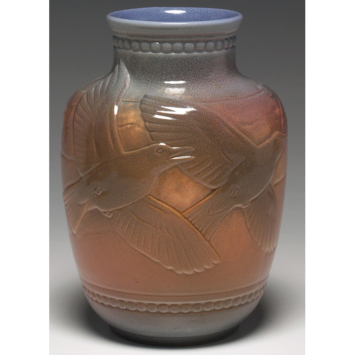 Appraisal: Rookwood vase several birds in flight covered in a purple