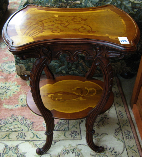 Appraisal: PAIR OF ART NOUVEAU STYLE INLAID TWO-TIER LAMP TABLES in