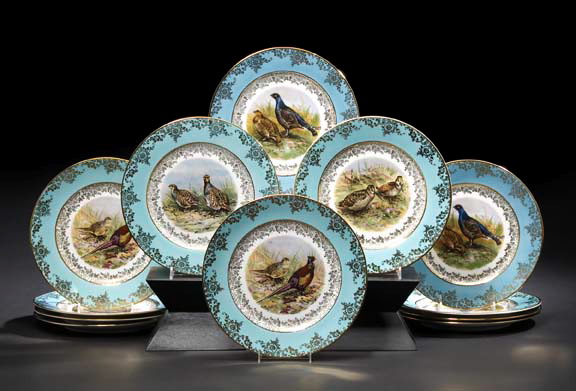 Appraisal: Set of Twelve Josef Kuba Wiesau Richly Gilded Bleu Celeste-Banded