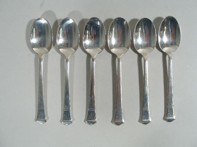 Appraisal: Set of Six Tiffany Windham Spoons PAT pattern monogrammed handle