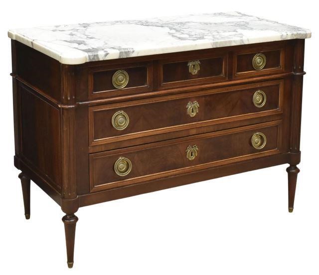 Appraisal: Exceptional Louis XVI style marble-top mahogany commode th c rising