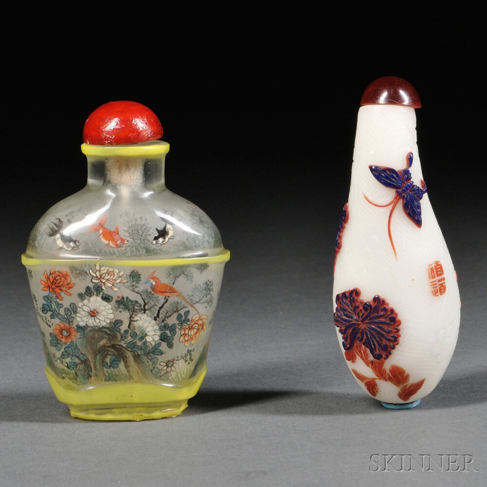 Appraisal: Two Peking Glass Snuff Bottles China th th century a