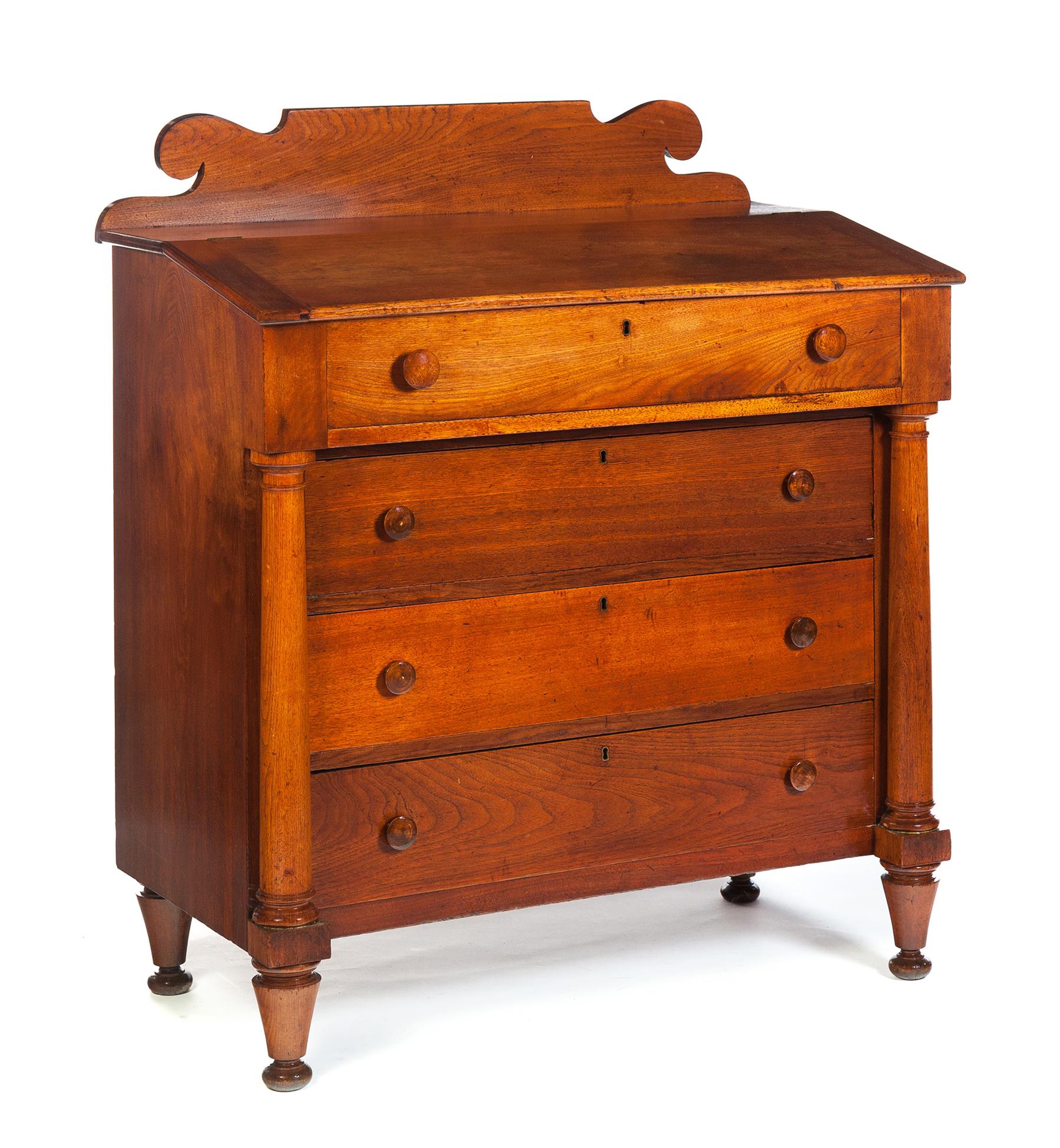 Appraisal: EMPIRE CHEST WITH WRITING SURFACE American nd quarter- th century