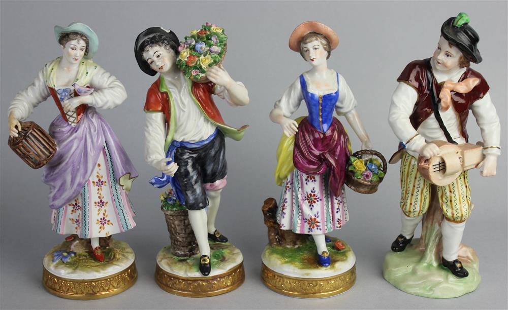 Appraisal: FOUR OLDEST VOLKSTEDT PORCELAIN FACTORY FIGURES underglaze blue marks to