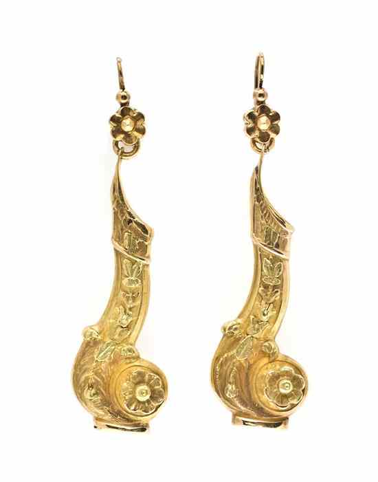 Appraisal: A Pair of Art Nouveau Karat Yellow Gold Earrings French