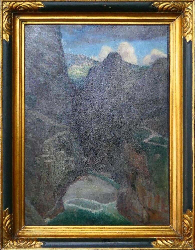 Appraisal: ANTIQUE OIL PAINTING OF COVE LANDSCAPE SCNE Antique oil painting