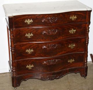 Appraisal: Victorian Marble Top Serpentine Dresser Fine Victorian Carved Serpentine Front