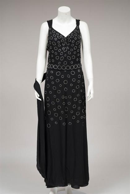 Appraisal: Black chiffon rhinestone decorated Art Deco gown s Long chiffon