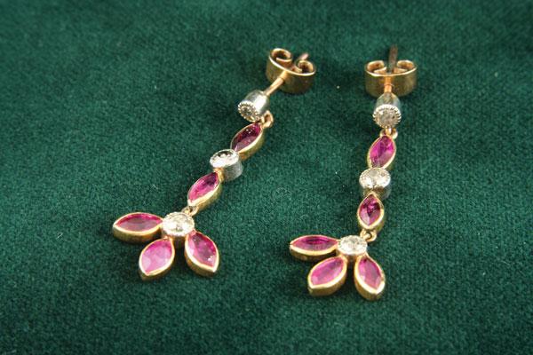 Appraisal: A pair of Ruby and Diamond Pendant Earrings marquise-cut rubies