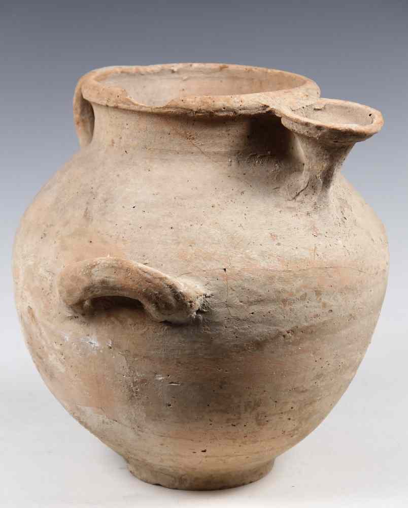 Appraisal: ANCIENT POTTERY - Large Three-Handled Pouring Jug found in Israel