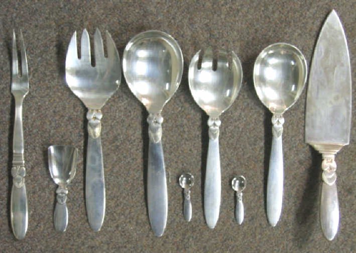 Appraisal: GEORG JENSEN DANISH CACTUS nine-piece sterling silver serving flatware two-piece