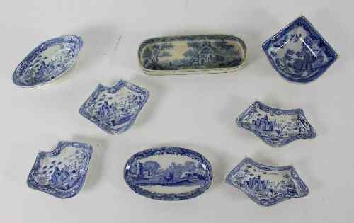 Appraisal: Five Staffordshire blue and white pickle dishes various transfer printed