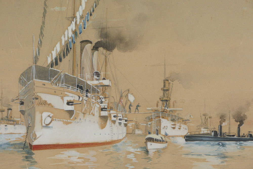 Appraisal: WOOD Worden G American - Battle of Manila Maritime Illustration