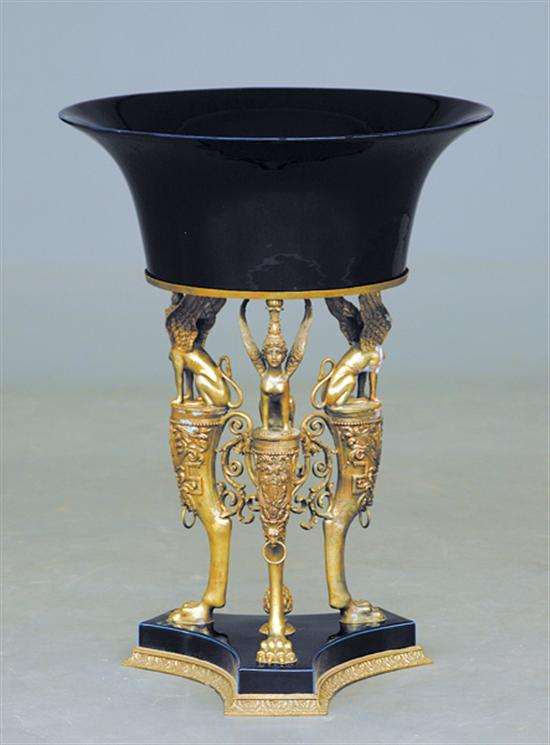 Appraisal: Continental gilt-metal mounted porcelain jardiniere on stand cobalt-blue bowl with