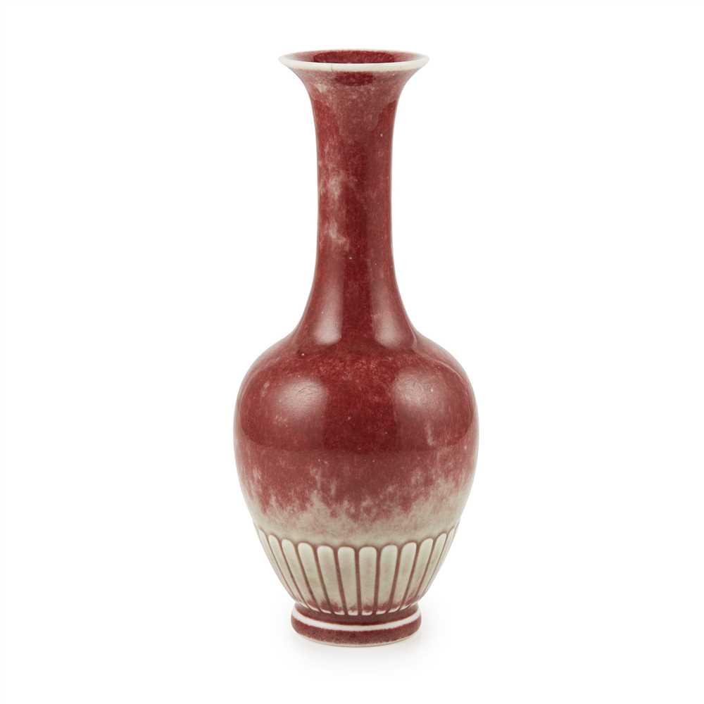 Appraisal: RED-GLAZED BOTTLE VASE KANGXI MARK BUT LATER the slender neck