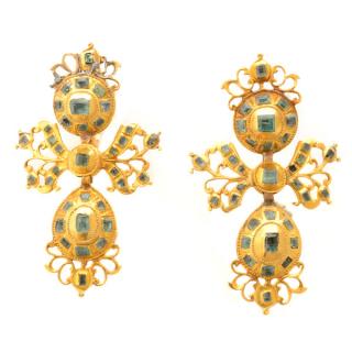 Appraisal: Pair of Georgian Spanish Emerald Yellow Gold Pendeloque Earrings Each