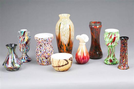 Appraisal: NINE PIECES OF GLASS End of day style Eight vases