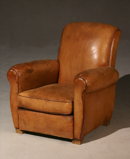 Appraisal: Art Deco Leather Upholstered Club Chair Circa Having light brown