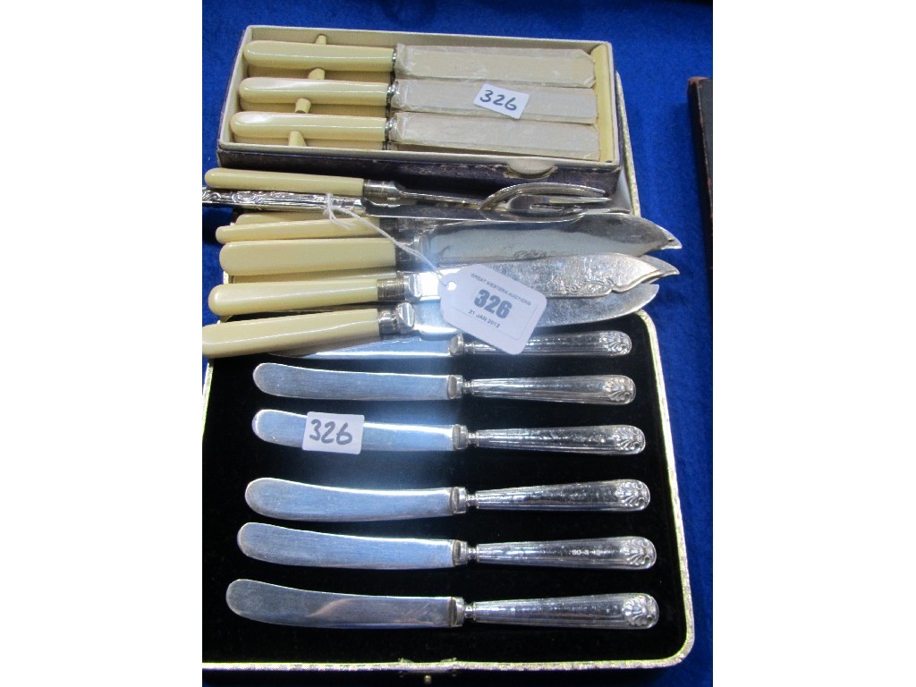 Appraisal: Lot comprising cased set of silver handled knives some fish