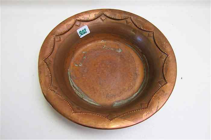 Appraisal: SERGE NEKRASSOFF SIGNED COPPER BOWL with beaded-draped rim decor Russian