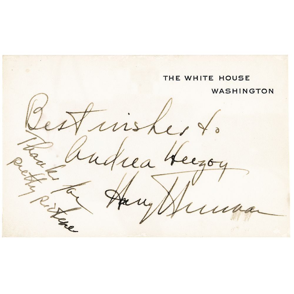 Appraisal: President HARRY S TRUMAN Signed and Inscribed The White House