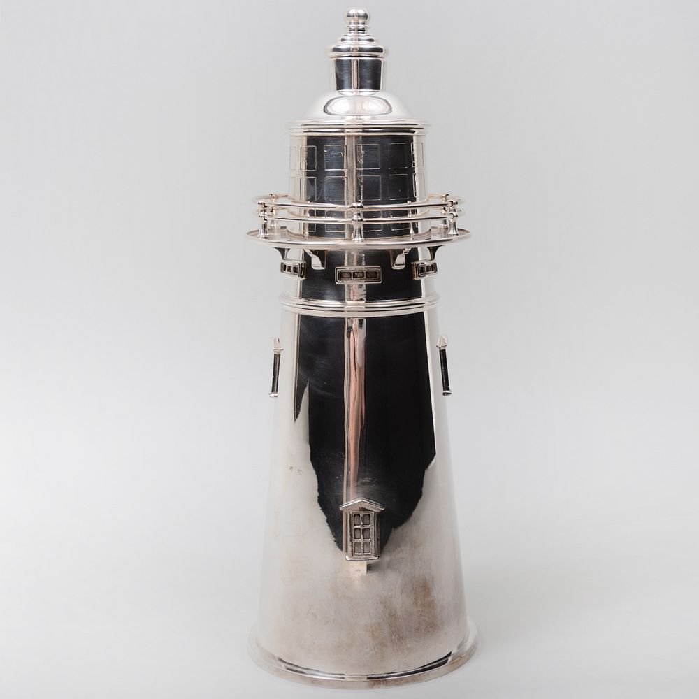 Appraisal: English Silver Plate Lighthouse Cocktail Shaker Marked Sheffield on base