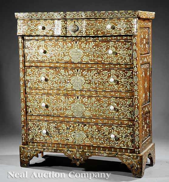 Appraisal: A Syrian Mother-of-Pearl Inlaid Chest of Drawers late th early