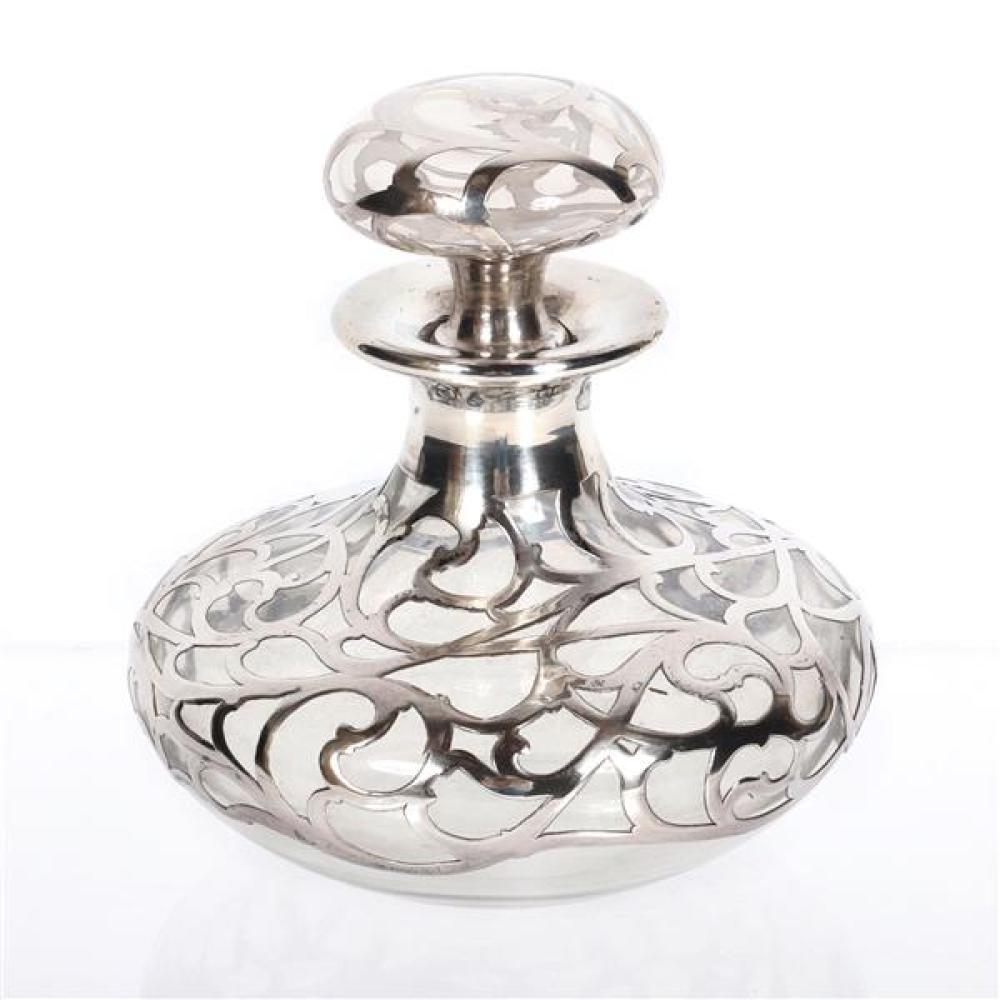 Appraisal: CRYSTAL DECANTER AND STOPPER WITH STERLING SILVER VINING OVERLAY Crystal