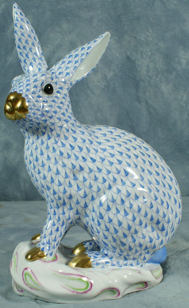 Appraisal: Herend fishnet figurine blue rabbit tall no damage Estimate -