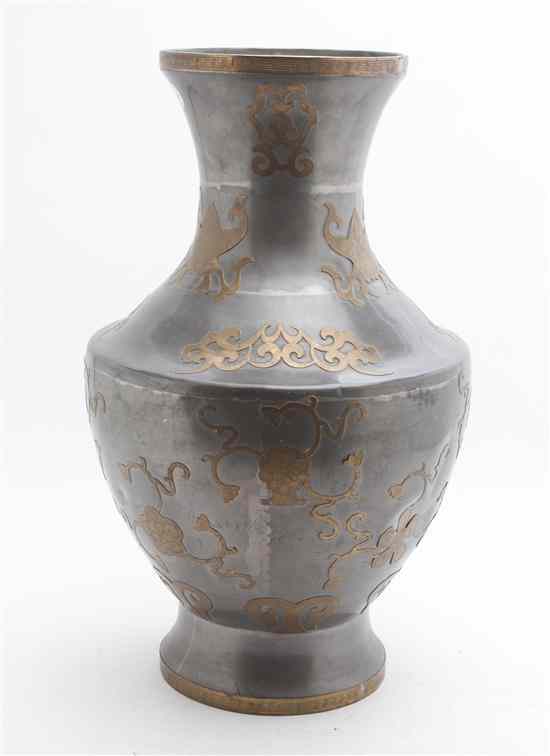 Appraisal: A Chinese Pewter Baluster Vase the rim and foot with