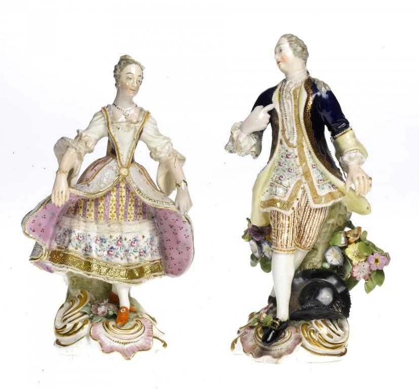 Appraisal: A PAIR OF DERBY FIGURES OF DANCERS the gallant in