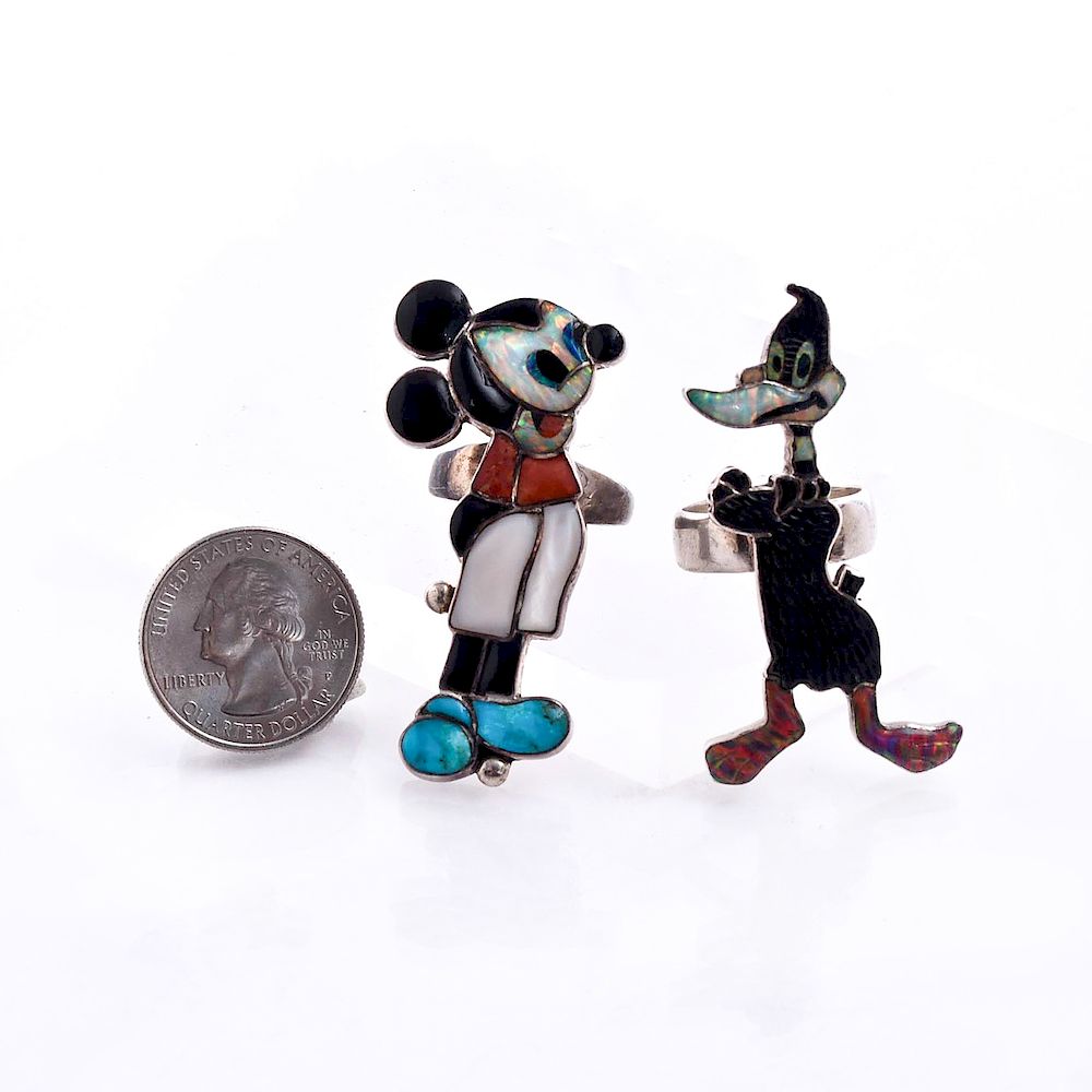 Appraisal: ZUNI SILVER OPAL MICKEY MOUSE RING DAFFY DUCK RING Mickey