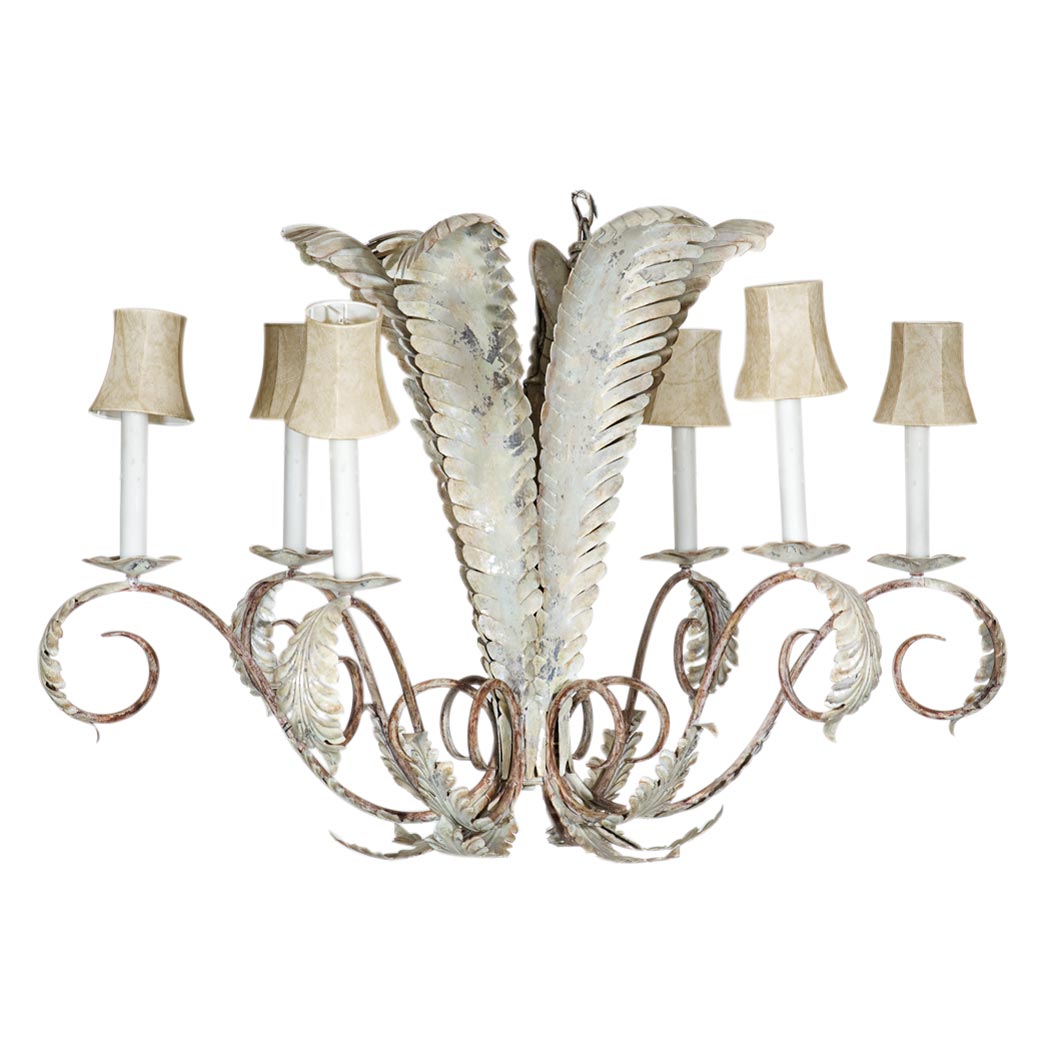 Appraisal: Tole Painted Urn-Form Six-Light Chandelier Height inches diameter inches