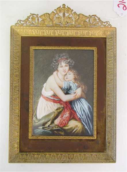 Appraisal: MINIATURE OIL ON VELLUM Mother holding a young girl in