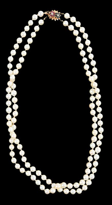 Appraisal: kt Pearl Necklace knotted double strand cultured pearls approx to