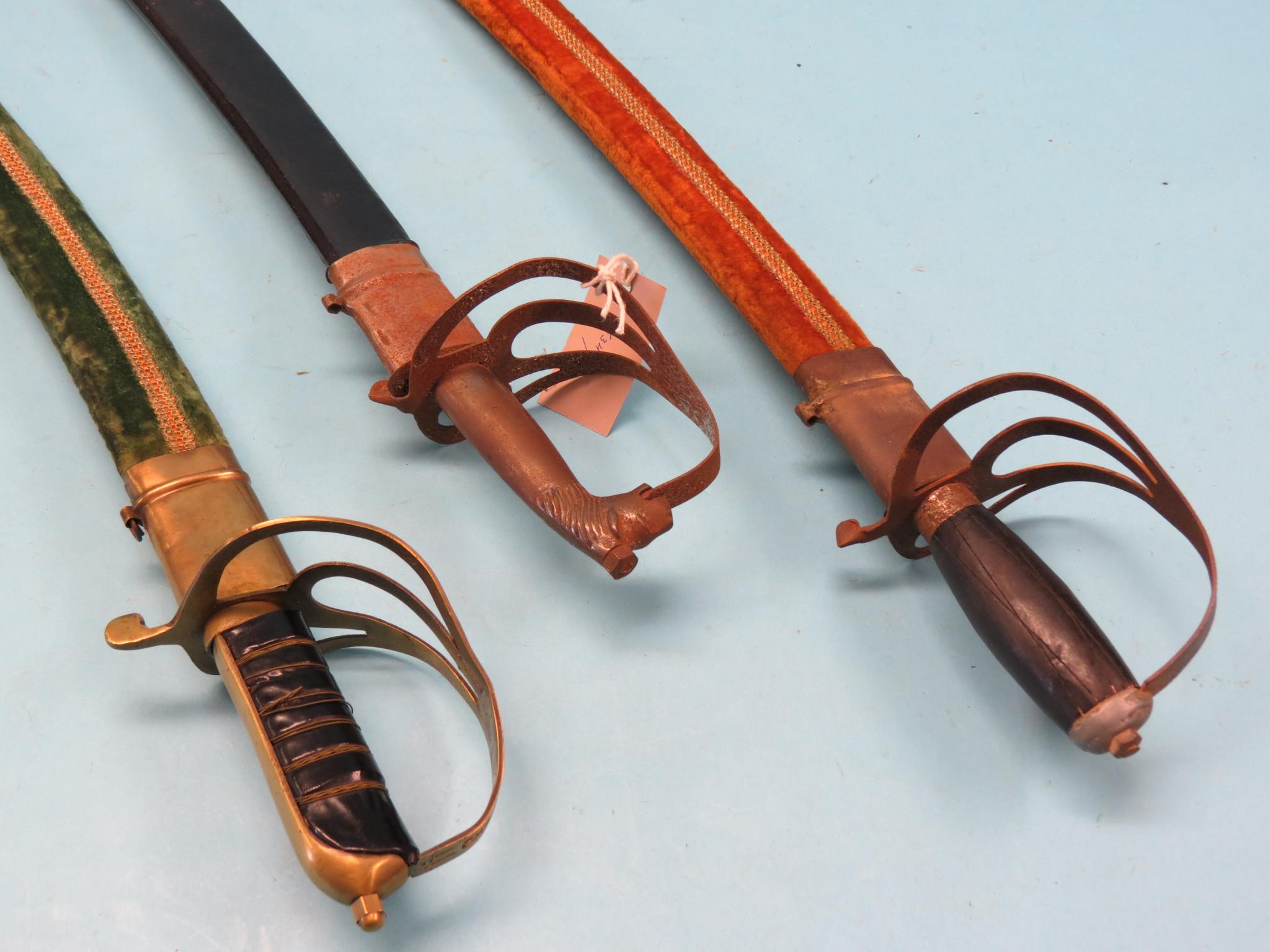 Appraisal: Three dress swords each within scabbard one other sword etched