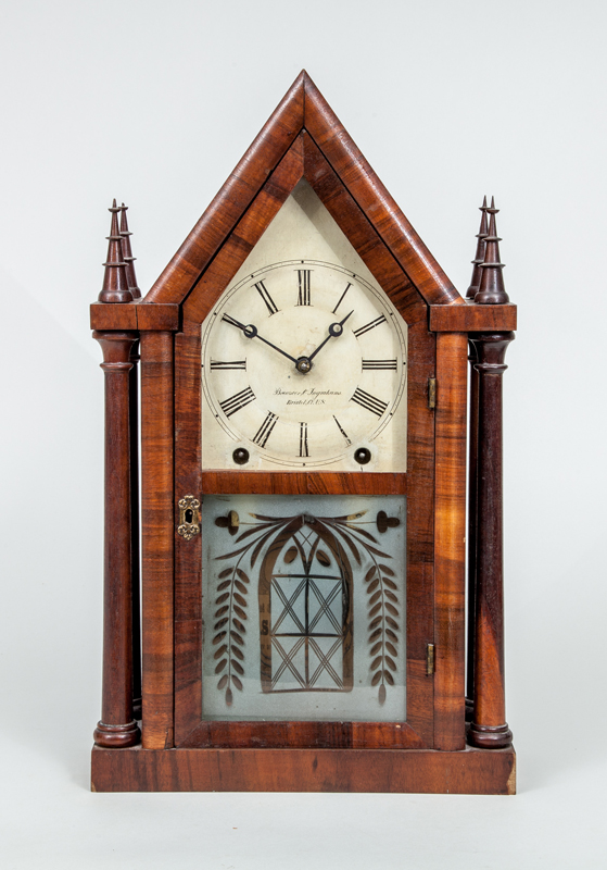 Appraisal: AMERICAN GOTHIC REVIVAL MAHOGANY SHELF CLOCK BREWSTER INGRAHAM With winding