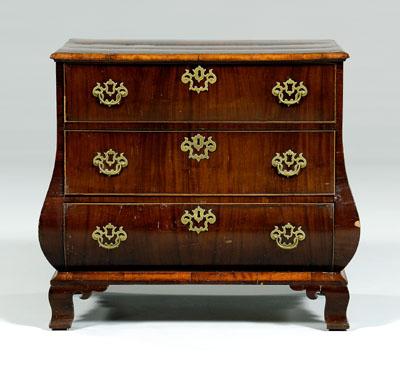 Appraisal: Continental baroque bombe chest highly figured mahogany veneers three dovetailed