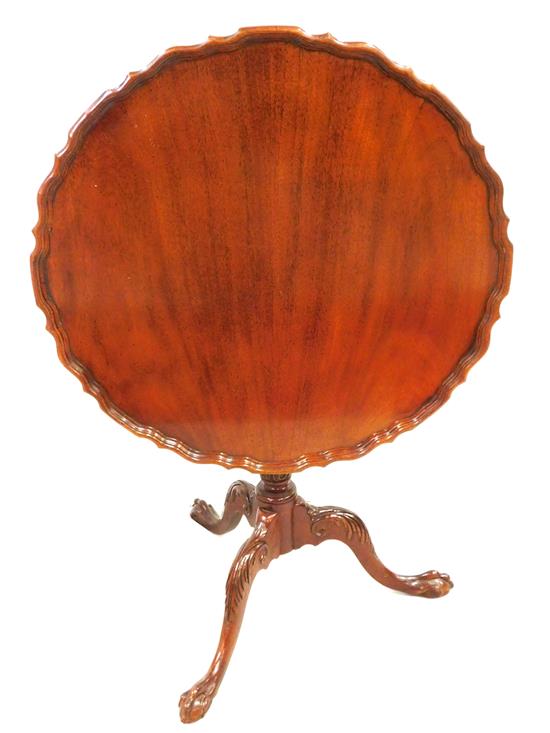 Appraisal: Baker mahogany tilt top table round pie-crust top birdcage support