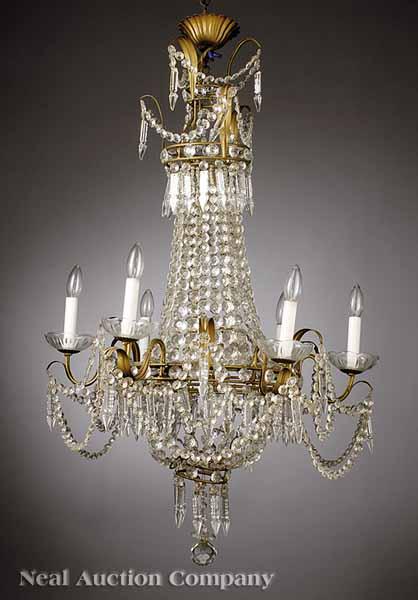 Appraisal: A Louis XVI-Style Gilt Metal and Cut Glass Six-Light Chandelier