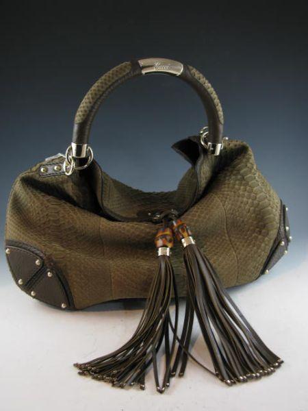 Appraisal: Gucci Snakeprint Indy Tassel Bag with two in leather tassels