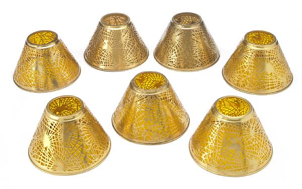 Appraisal: A set of seven Tiffany etched-metal Pine Needle candle lamp