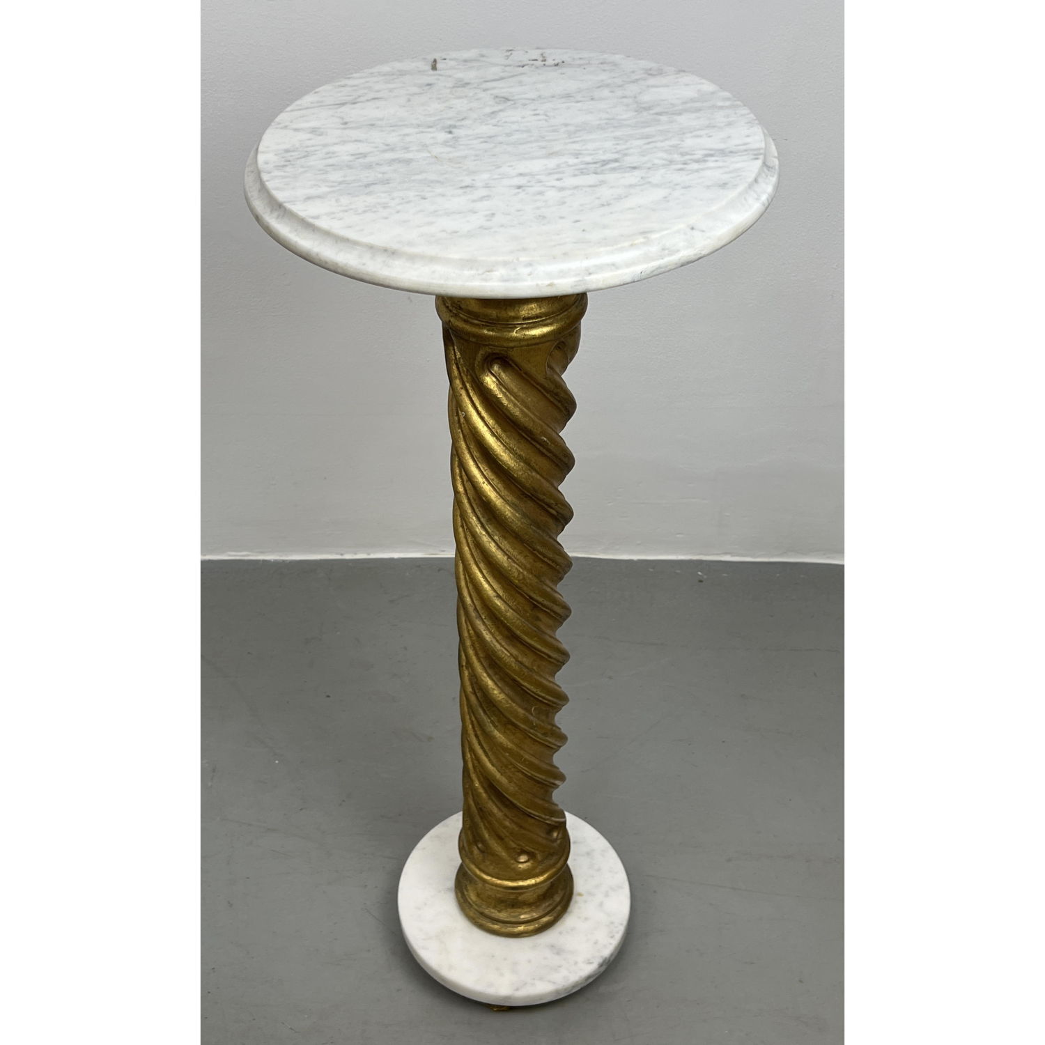 Appraisal: Marble Top Gilt Swirl Fluted Column Display Pedestal Dimensions H