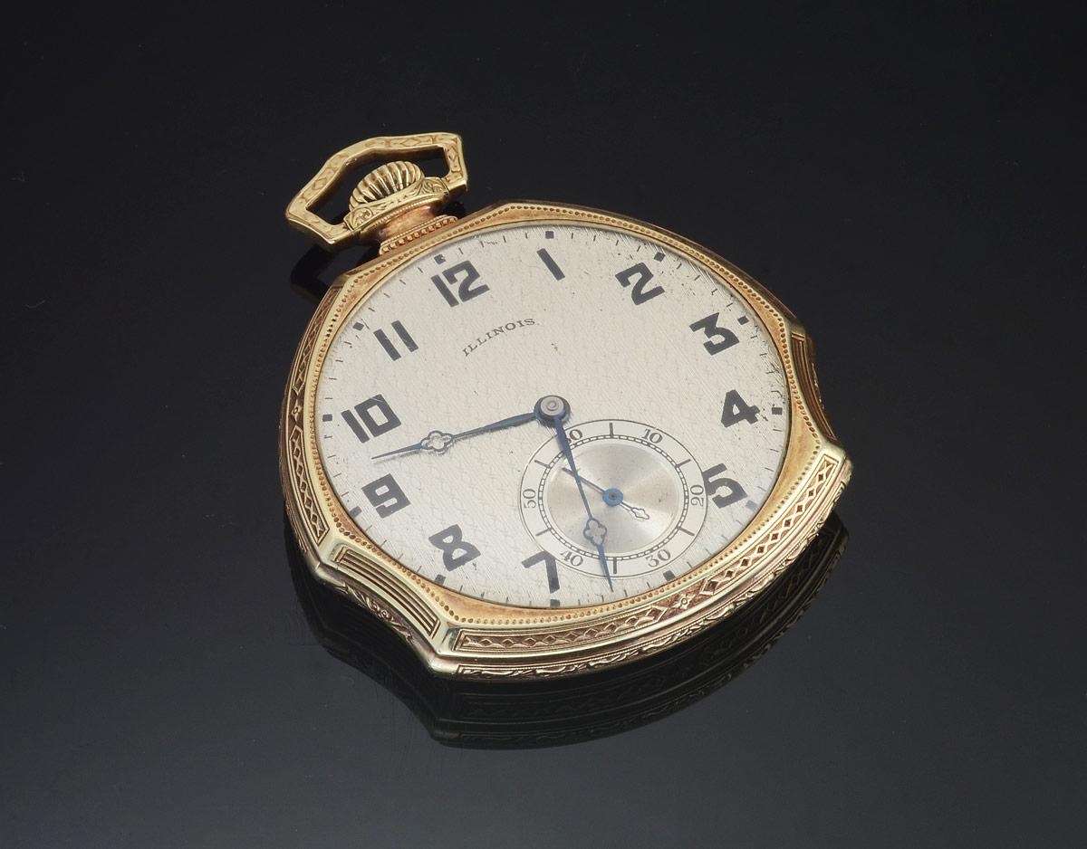 Appraisal: VINTAGE ILLINOIS GOLD FILLED POCKET WATCH jewel movement adjust position