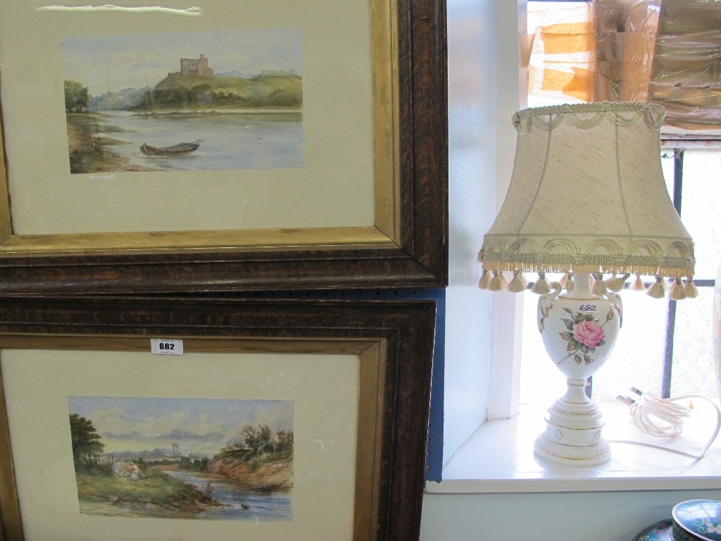 Appraisal: Pair of framed watercolour landscapes and a Royal Worcester lampbase