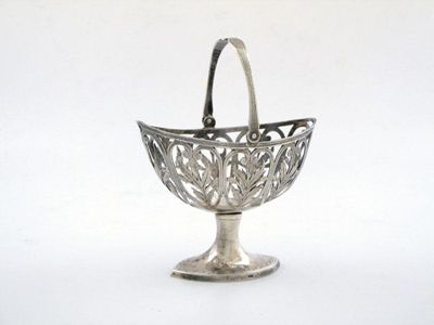 Appraisal: A th century continental silver swing handled sugar basket of