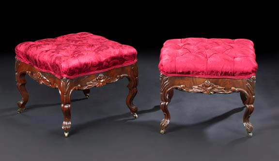 Appraisal: Rare Pair of American Rococo Revival Mahogany Stools third quarter